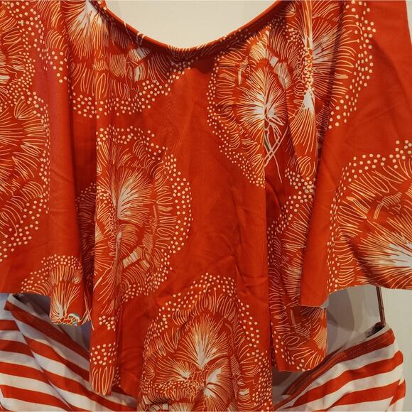 Kabety Womens New 2 Piece Swimsuit Ruffled Racerback High Waist Tangerine 3XL - Picture 4 of 6